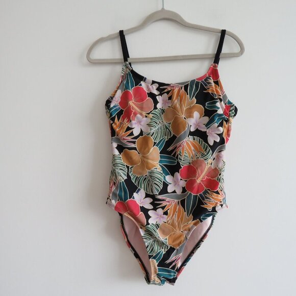 HURLEY Hawaiian Floral UPF 50+ Stretch Midweight One Piece Swimsuit - Size L - Picture 2 of 15
